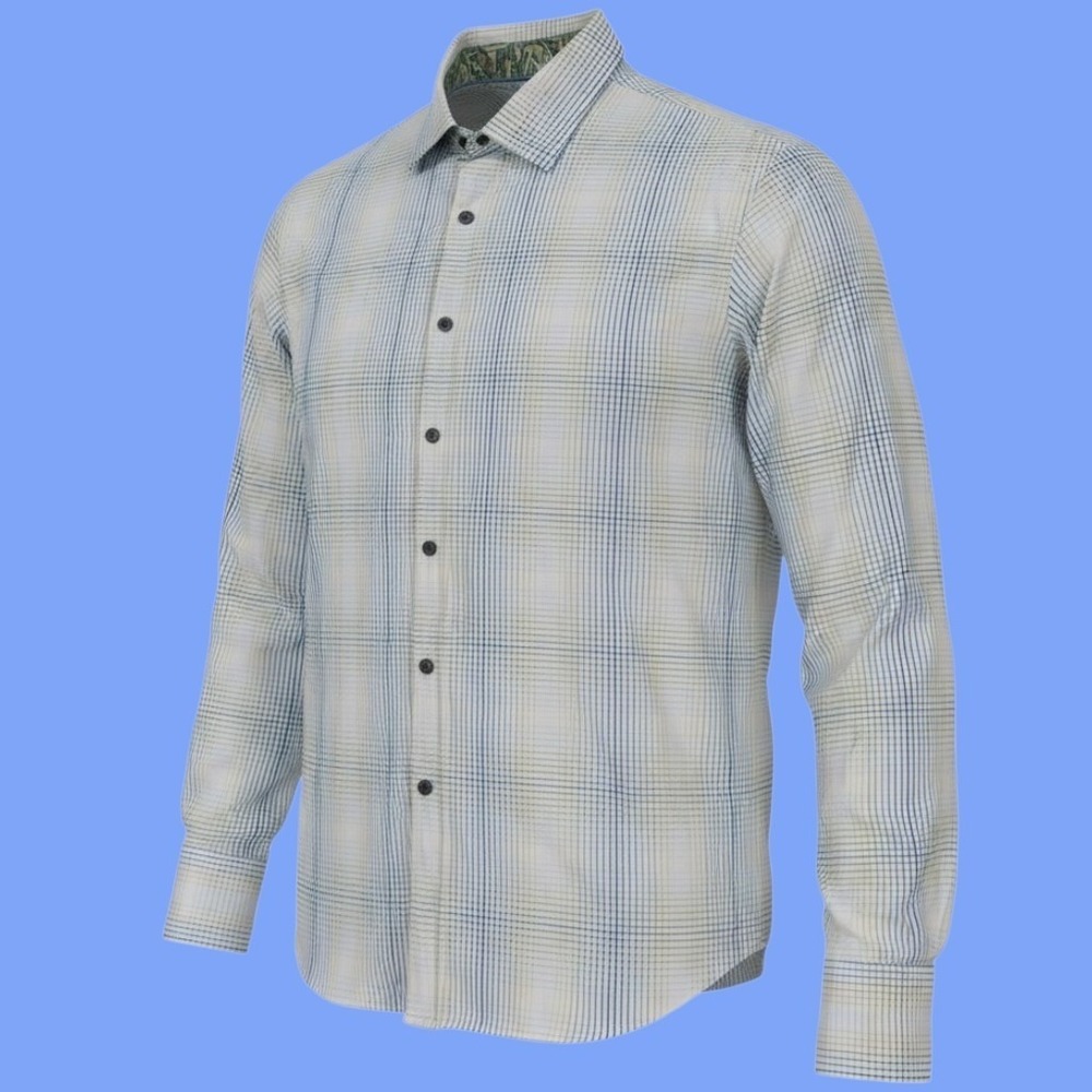 J Garcia Shirt Mens L Plaid Button Up Long Sleeve Cotton Contrast Collar